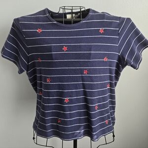 Classic Elements Navy and White Striped Patriotic July 4th Memorial Tee